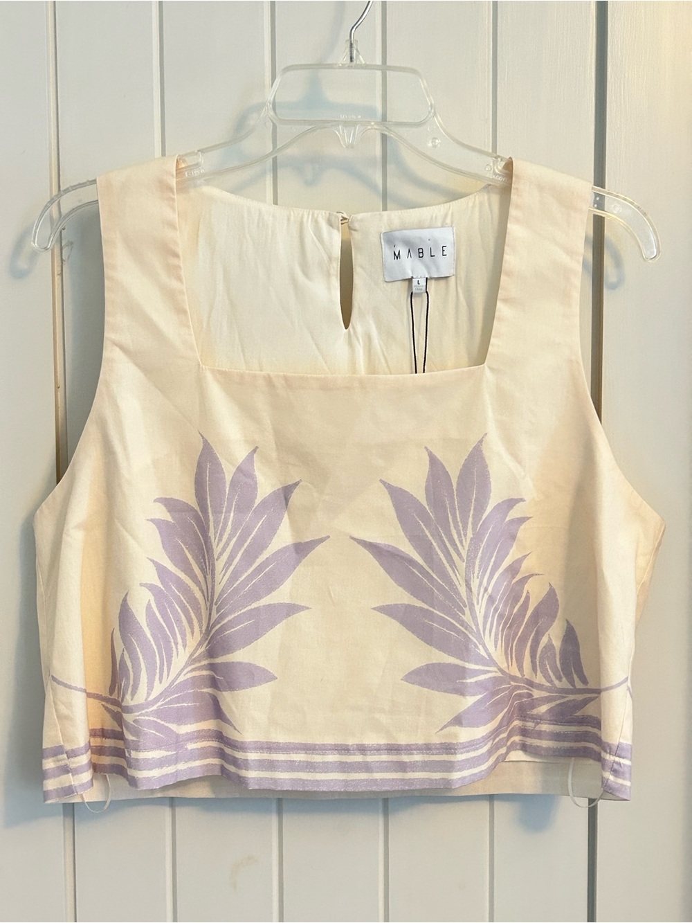 NWT‎ Mable Cream Crop Tank with Lavender Palm Leaf Print Size Medium